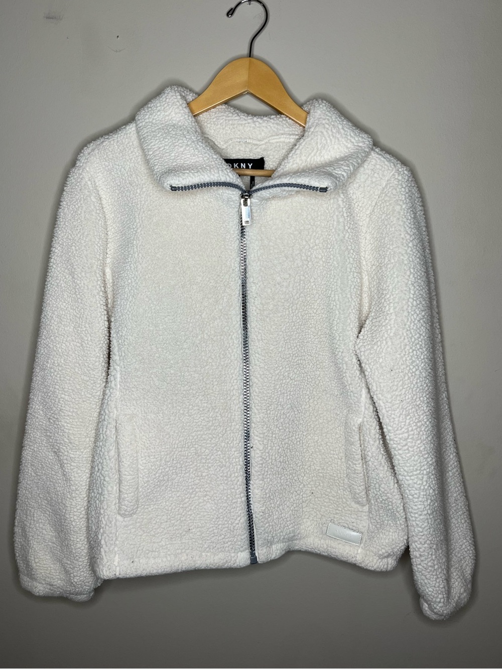 DKNY White Sherpa Zip Jacket